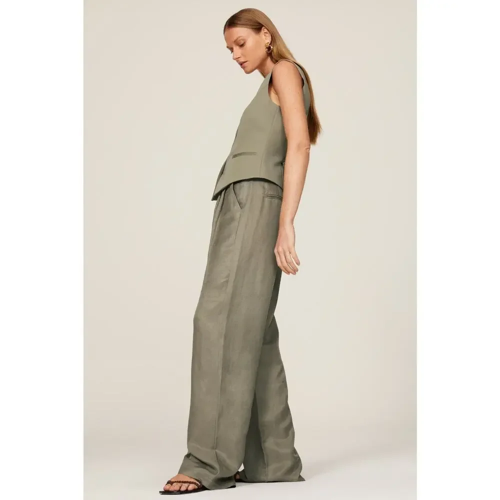 Anine Bing Carrie Pleated Wide Leg Linen High Waist Trouser Pants Size XS
